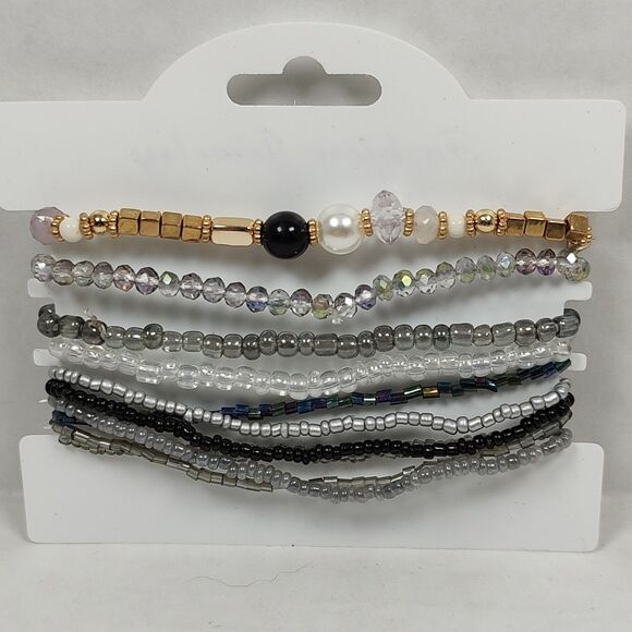 10 pc Beaded Bracelet Set Women's Fashion Jewelry Elastic Cord Multicolor 7" - Picture 5 of 6